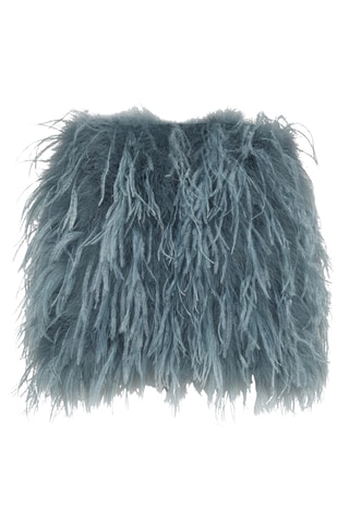 Jupe droite en plumes d’autruche - Bleu-gris