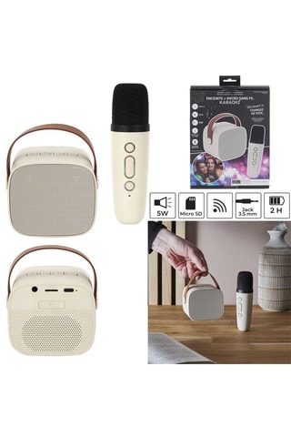 Microfone sem fio e coluna karaoke - Bege