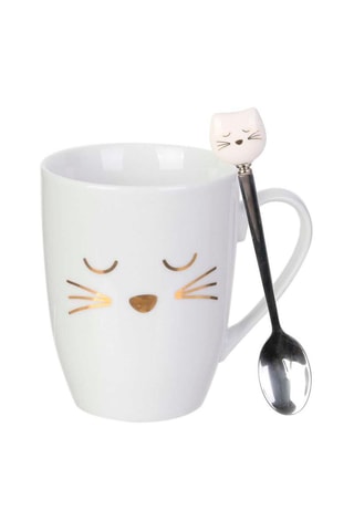 Chávena com colher gato em cerâmica - 30 cl
