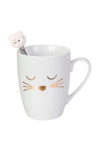 Chávena com colher gato em cerâmica - 30 cl