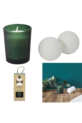Vela perfumada e 2 bolas de banho