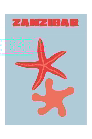 Póster  Terra e Costa 1 - 30 x 40 cm - Azul-celeste e vermelho