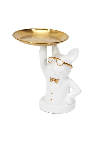 Escultura Bulldog Branco e dourado - 21 cm