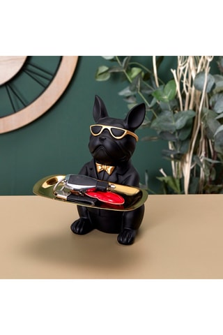 Escultura Bulldog Preto e dourado - 23 cm