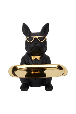 Escultura Bulldog Preto e dourado - 23 cm