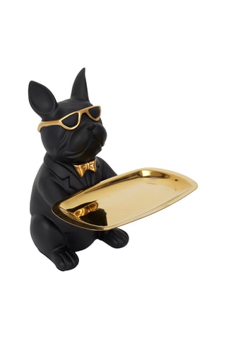 Escultura Bulldog Preto e dourado - 23 cm