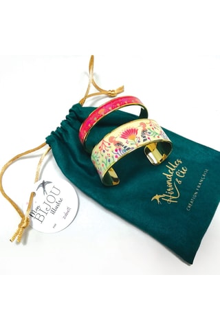 2 pulseiras rígidas Tu Me Donnes Des Ailes - Marfim e fúcsia