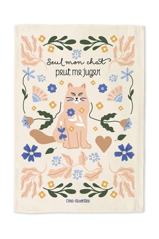 Pano em algodão biológico Seul mon chat peut me juger - Bege