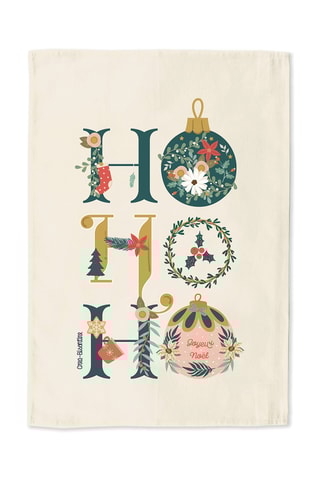 Pano em algodão biológico Ho Ho Ho - Bege e verde-escuro