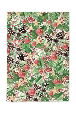 Pano em algodão biológico Noël floral - Verde