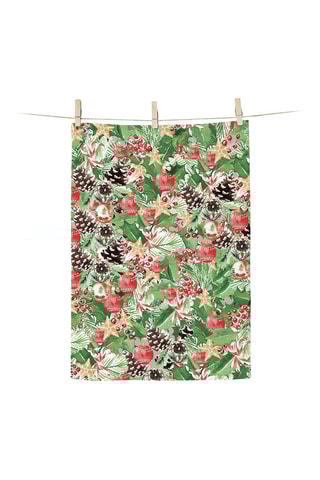 Pano em algodão biológico Noël floral - Verde