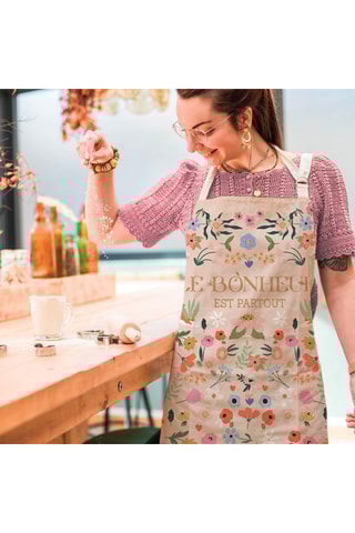 Avental em algodão biológico Le bonheur est partout - Rosa-maquilhagem e azul