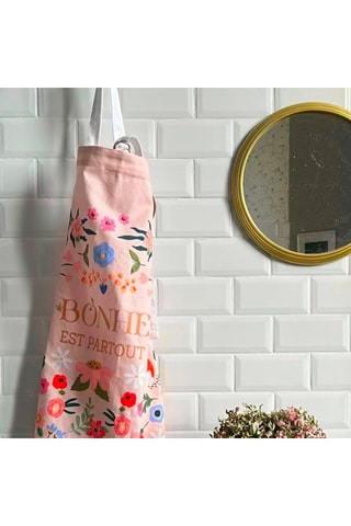 Avental em algodão biológico Le bonheur est partout - Rosa-maquilhagem e azul