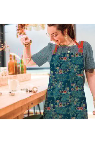 Avental em algodão biológico Paon - Azul-pato e coral