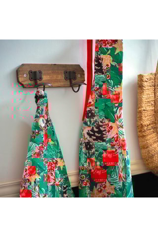 Avental em algodão biológico Noël floral - Verde-claro e vermelho