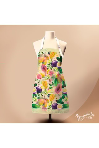 Avental em algodão biológico Flamingo Tropico - Verde-claro e violeta