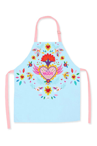 Avental em algodão biológico Tu es magique - Azul-celeste e vermelho
