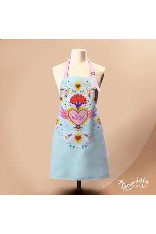 Avental em algodão biológico Tu es magique - Azul-celeste e vermelho