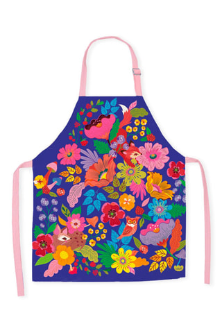 Avental em algodão biológico Forêt florale - Rosa-maquilhagem e azul-real