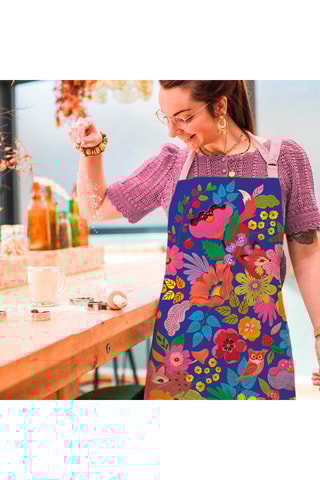 Avental em algodão biológico Forêt florale - Rosa-maquilhagem e azul-real