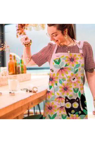 Avental em algodão biológico Retro love - Rosa-maquilhagem e verde-claro