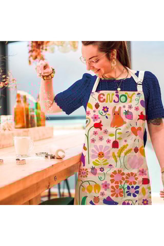 Avental em algodão biológico Enjoy - Cru e malva