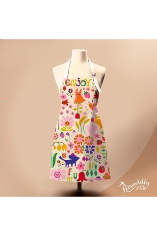 Avental em algodão biológico Enjoy - Cru e malva