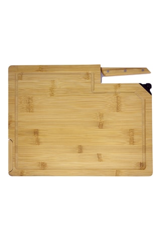 Tábua com afiador e faca de chefe em bambu e aço inoxidável Takeita