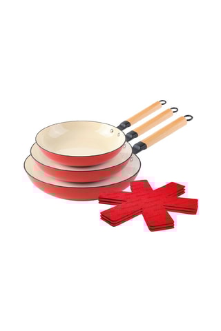 3 poêles en fonte émaillée avec protège-poêles - 20/24/28 cm