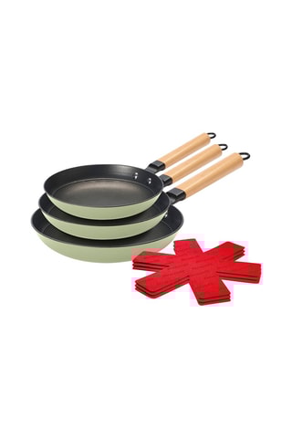 3 poêles en fonte d'acier avec protège-poêles - 20/24/28 cm