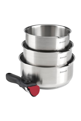 3 casseroles et 1 manche amovible en acier inoxydable 18/8 - 16/18/20 cm