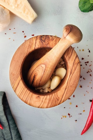 Mortier et pilon en bois d'olivier