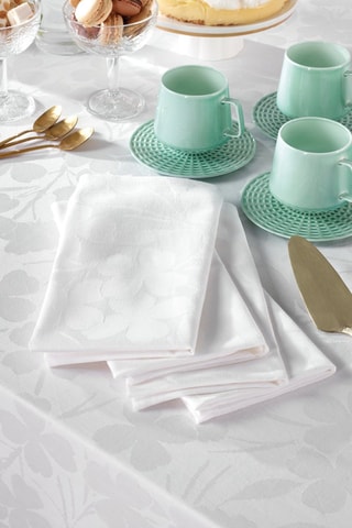 4 serviettes tissé Jacquard Fleurette - Blanc