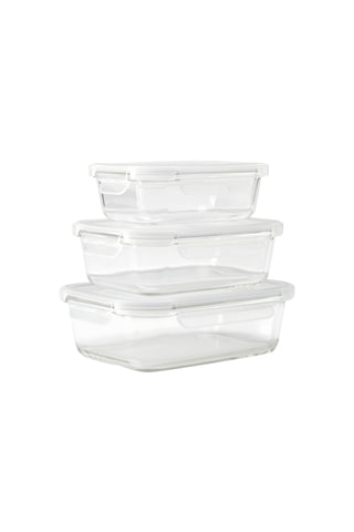 3 boîtes en verre avec couvercles hermétiques - 0,64/1,05/1,52 l