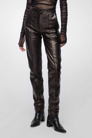 Pantalon droit en cuir d'agneau - Noir