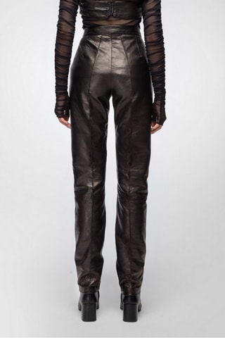 Pantalon droit en cuir d'agneau - Noir