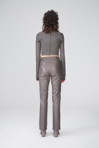 Pantalon droit en cuir d'agneau - Beige