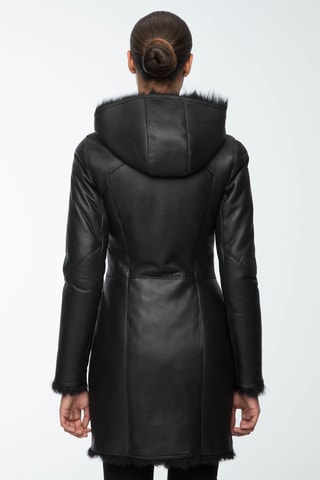 Manteau à capuche en peau de mouton - Noir