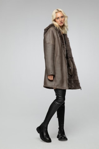 Manteau en peau lainée de mouton - 
Marron