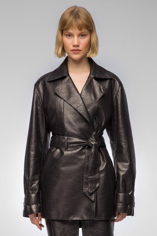 Manteau en cuir d'agneau - 
Noir