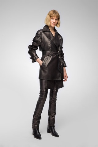 Manteau en cuir d'agneau - 
Noir