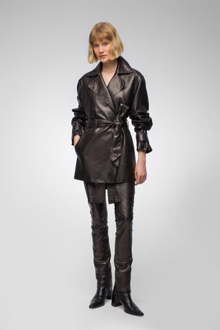 Manteau en cuir d'agneau - 
Noir