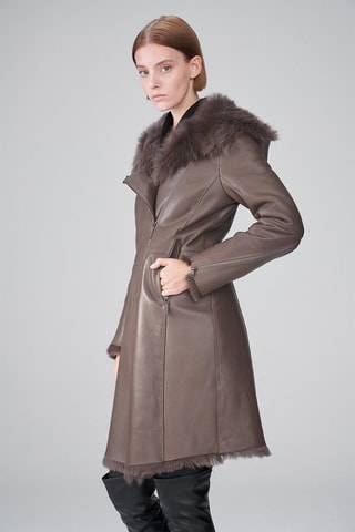 Manteau en peau lainée de mouton - Beige