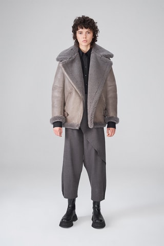 Manteau en peau lainée de mouton - Gris