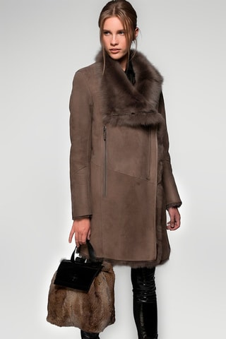 Manteau en peau lainée de mouton - 
Marron