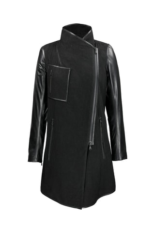 Manteau en cuir d'agneau et en laine - Noir