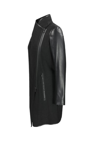 Manteau en cuir d'agneau et en laine - Noir