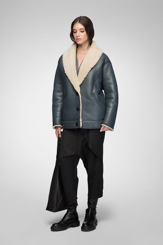 Manteau en peau lainée de mouton - Bleu