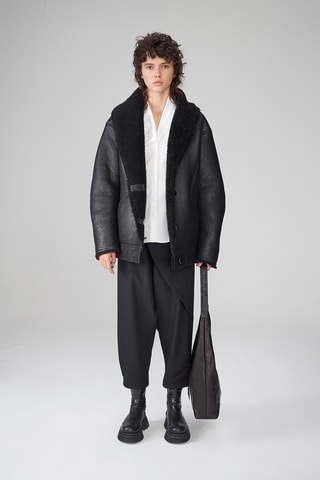 Manteau en peau lainée de mouton - Noir