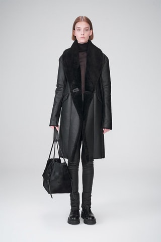 Manteau en peau lainée de mouton - Noir